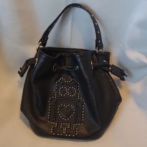 Betsey Johnson Black Robot Studded Shoulder Bag